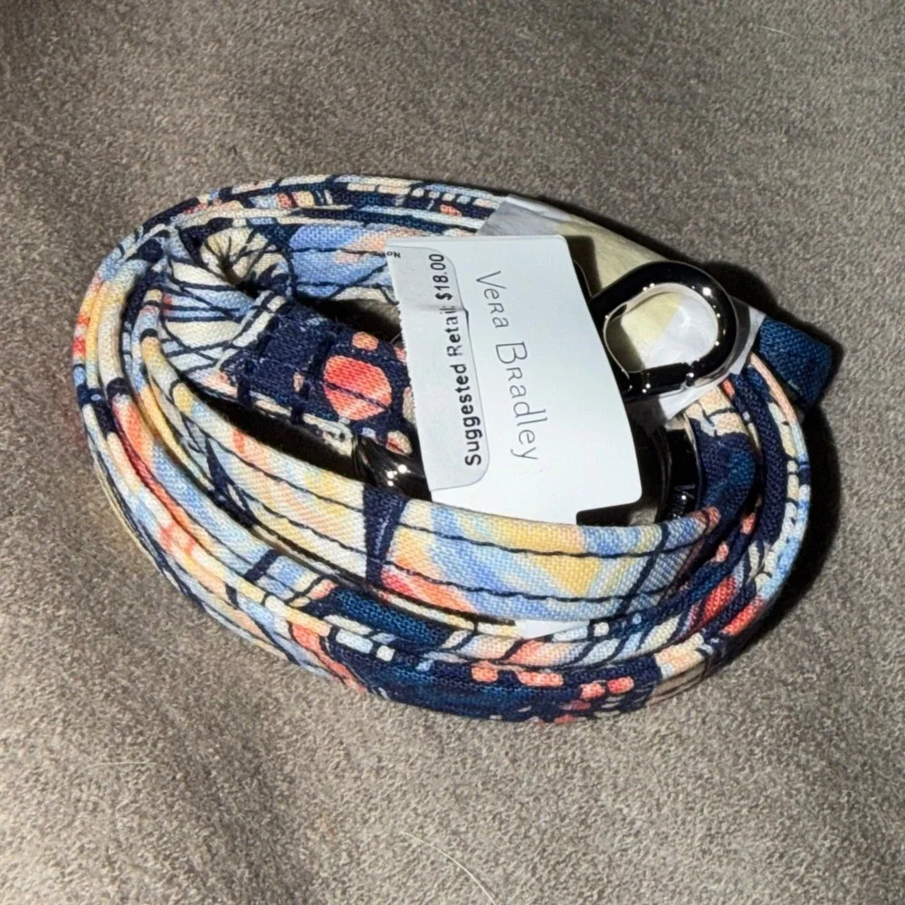 Vera Bradley Lanyard Morning Shells Blue Orange Cotton ID Key Holder 28145-12579